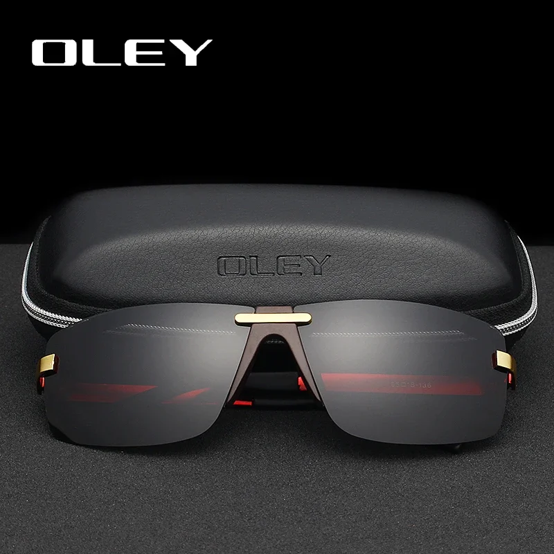 OLEY-Frameless Polarized Sunglasses for Men, Classic Pilot Goggles, UV400, Support Custom LOGO, Fashion, Y4909