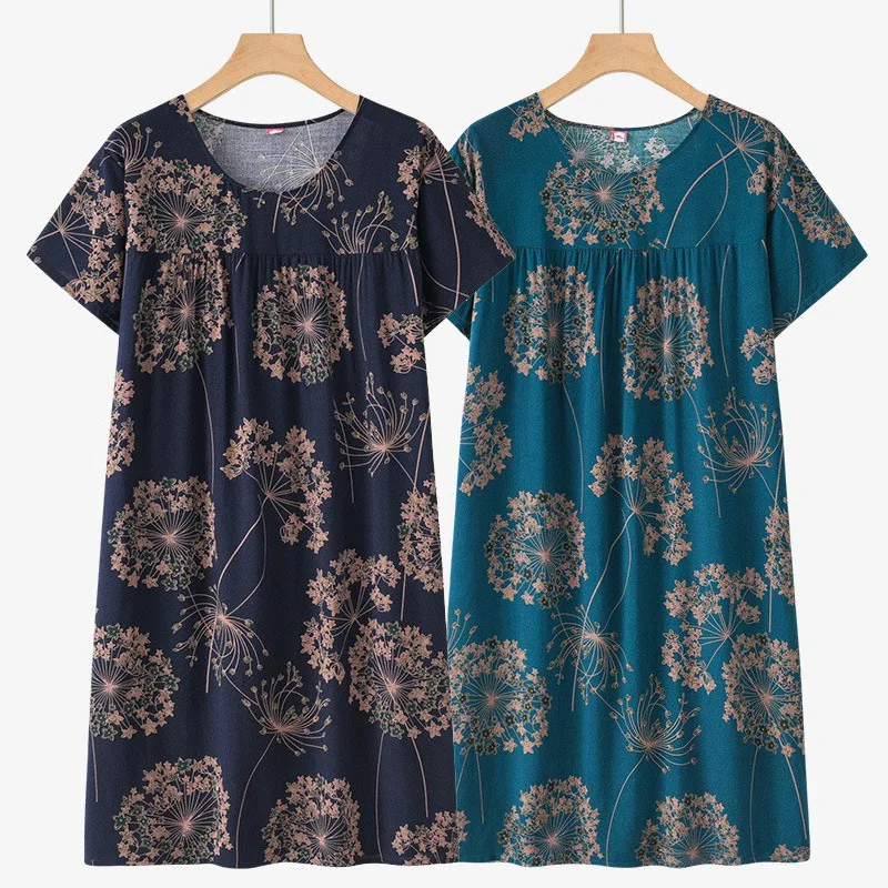 Neues Kurzarm-Nachthemd für Frauen mittleren Alters und ältere Damen, dünner Sommer-Pyjama, lockeres Hauskleid für Mütter, Sommer-Outfit