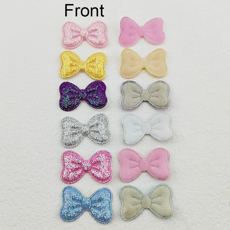 100Pcs 4X2.5CM Glitter Fabric Bowknot Appliques For Clothes Hat Sewing Supplies DIY Headwear Hair Clip Bow Decor Patches