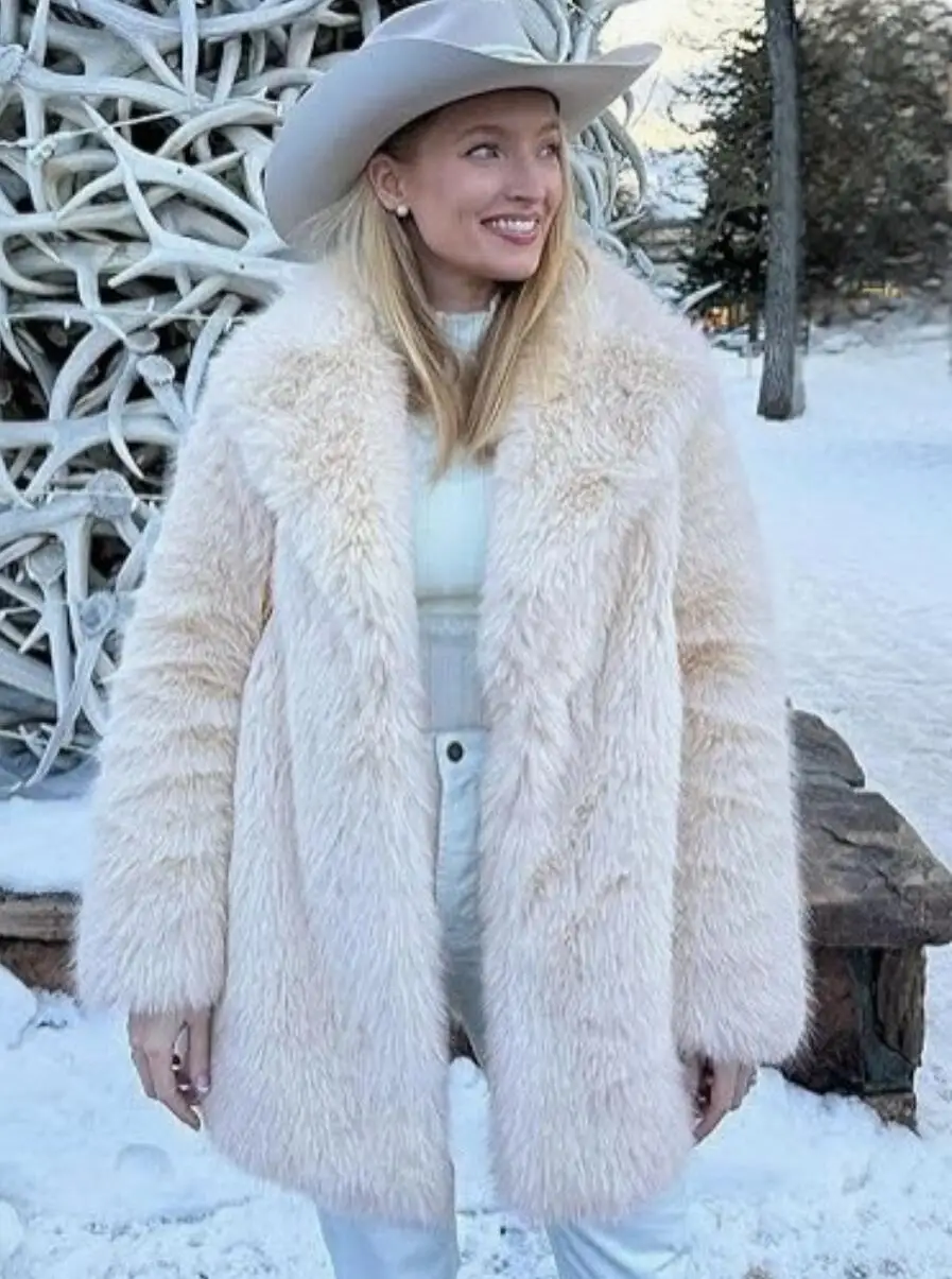 

Женское теплое пальто из искусственного меха с отложным воротником, свободного кроя, модное, элегантное, повседневное, весна-зима 2026