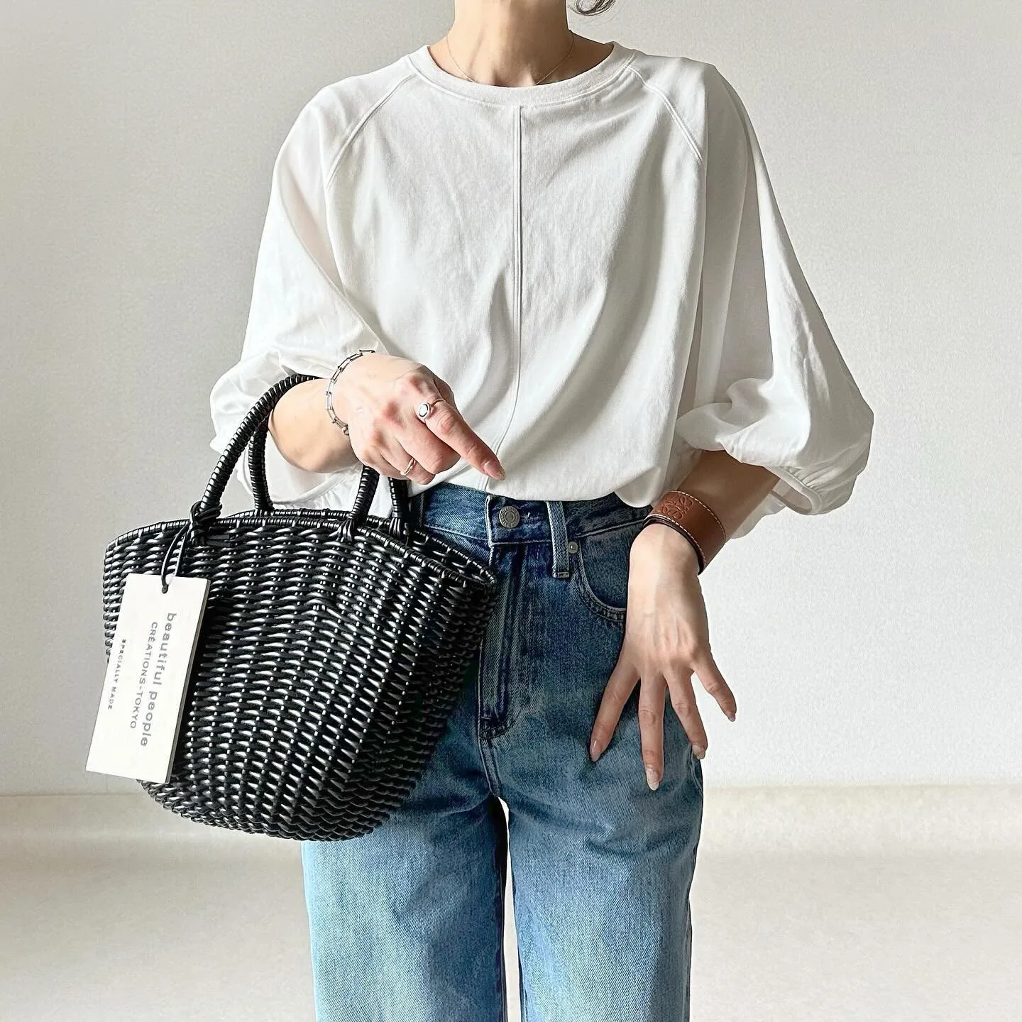 

5 Colors Lotte Ins Japanese and Korean Loose Round Neck Patchwork Lantern Sleeve T-shirt