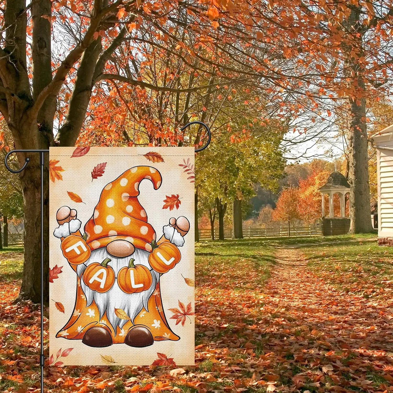 Heyfibro Fall Gnome Garden Flag 12x18 Double Sided Burlap, Autumn Pumpkin Maple Leaves Yard Flags for Thanksgiving Rustic Se EEZ