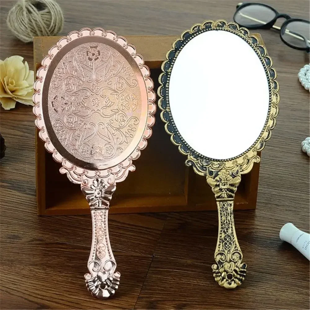 Portable Handheld Makeup Vanity Mirror Retro Carved Makeup Hand Mirror SPA Salon Compact Women Cosmetic Mirrors