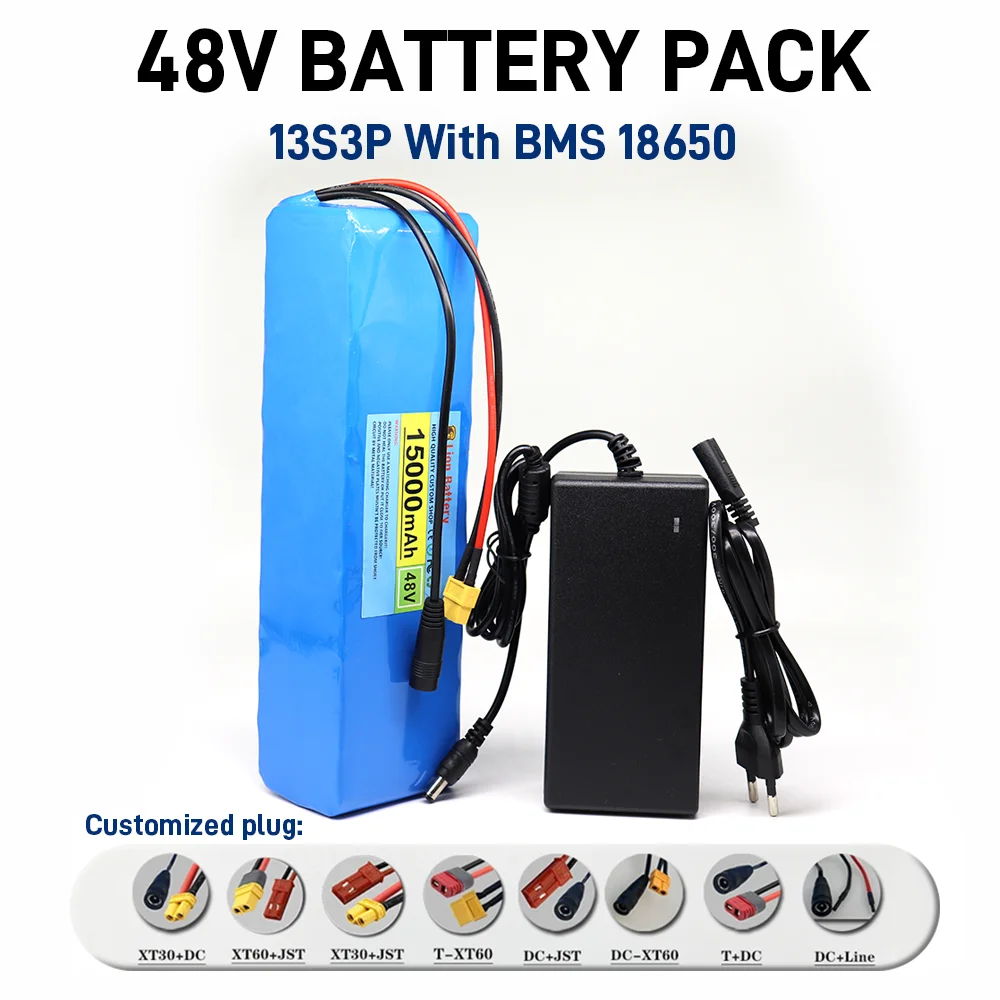 

Electric scooter battery 48V 15Ah 18650 13S3P 500W-1000W suitable for built-in BMS with 54.6V charger