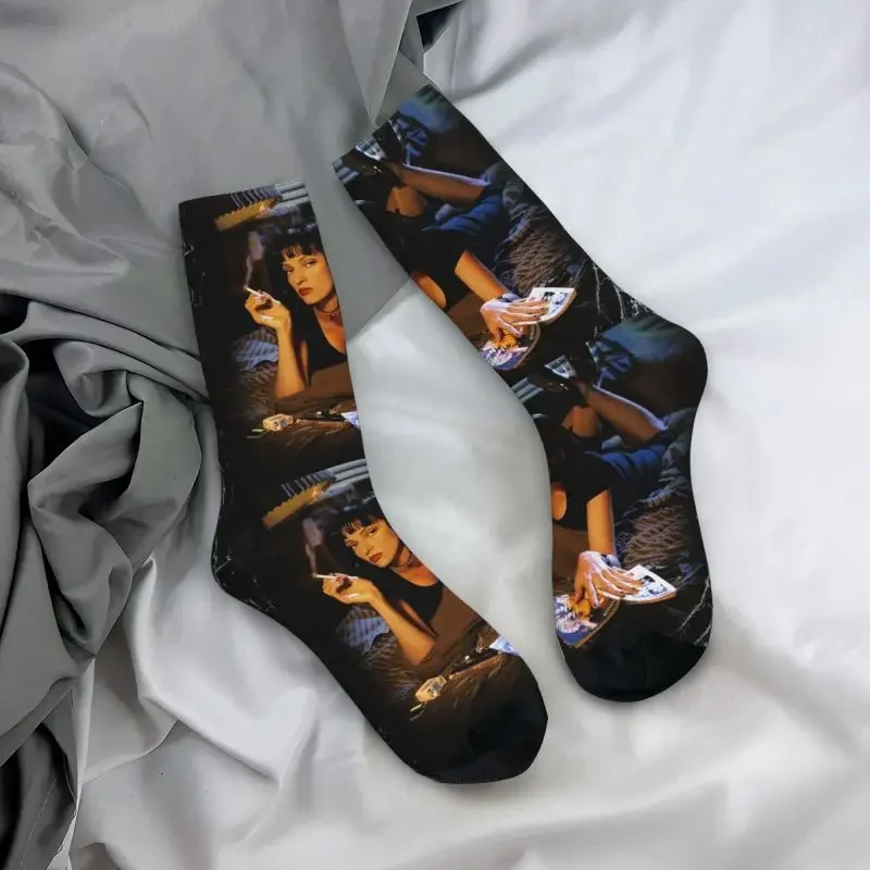 Pulp Fiction Mia Wallace Men's Crazy Crew Socks Unisex Cool Quentin Tarantino Movie Spring Summer Autumn Winter Dress Socks