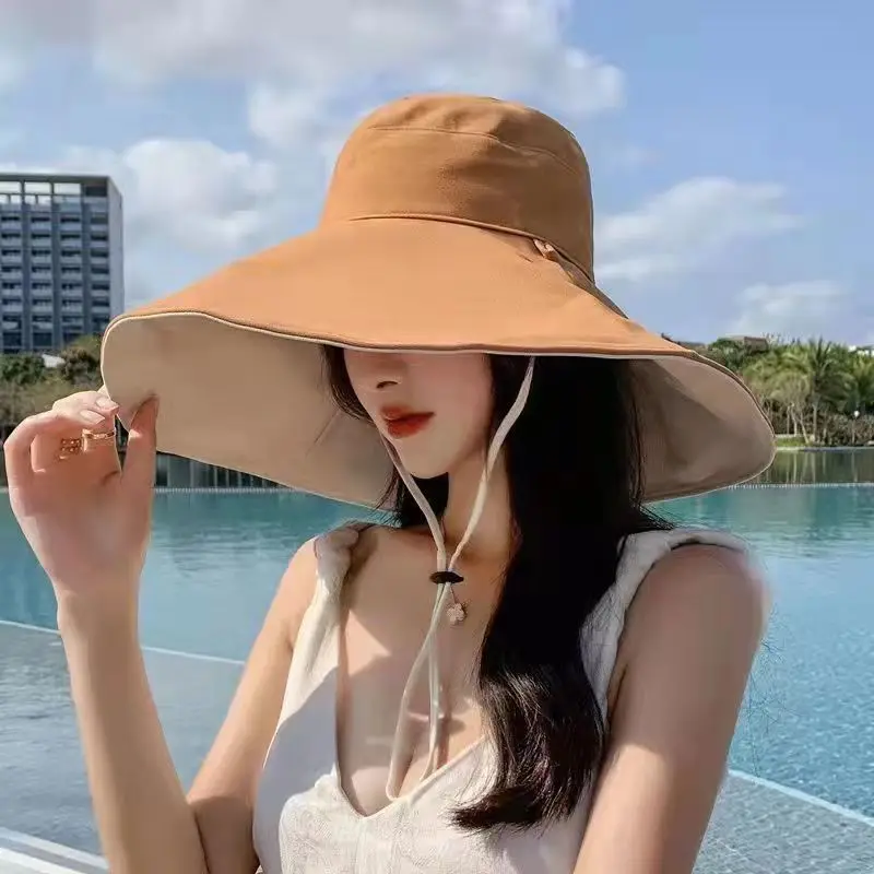 

New Women's Large Brim Bucket Hat Summer UV Protection Sun Hat Fashion Korean Style Outdoor Beach Cap for Daily Wear