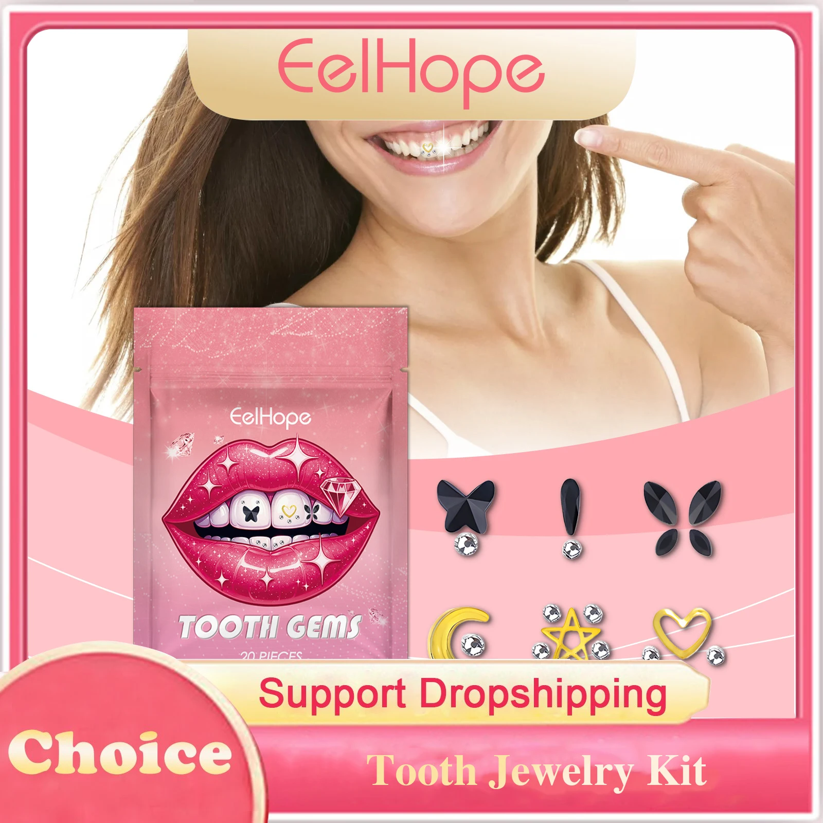 

Tooth Jewelry Kit Dazzling Sparkle Long-Lasting Adhesion Fashionable Decoration Waterproof Wear-Resistant Dental Tooth Gem Kit