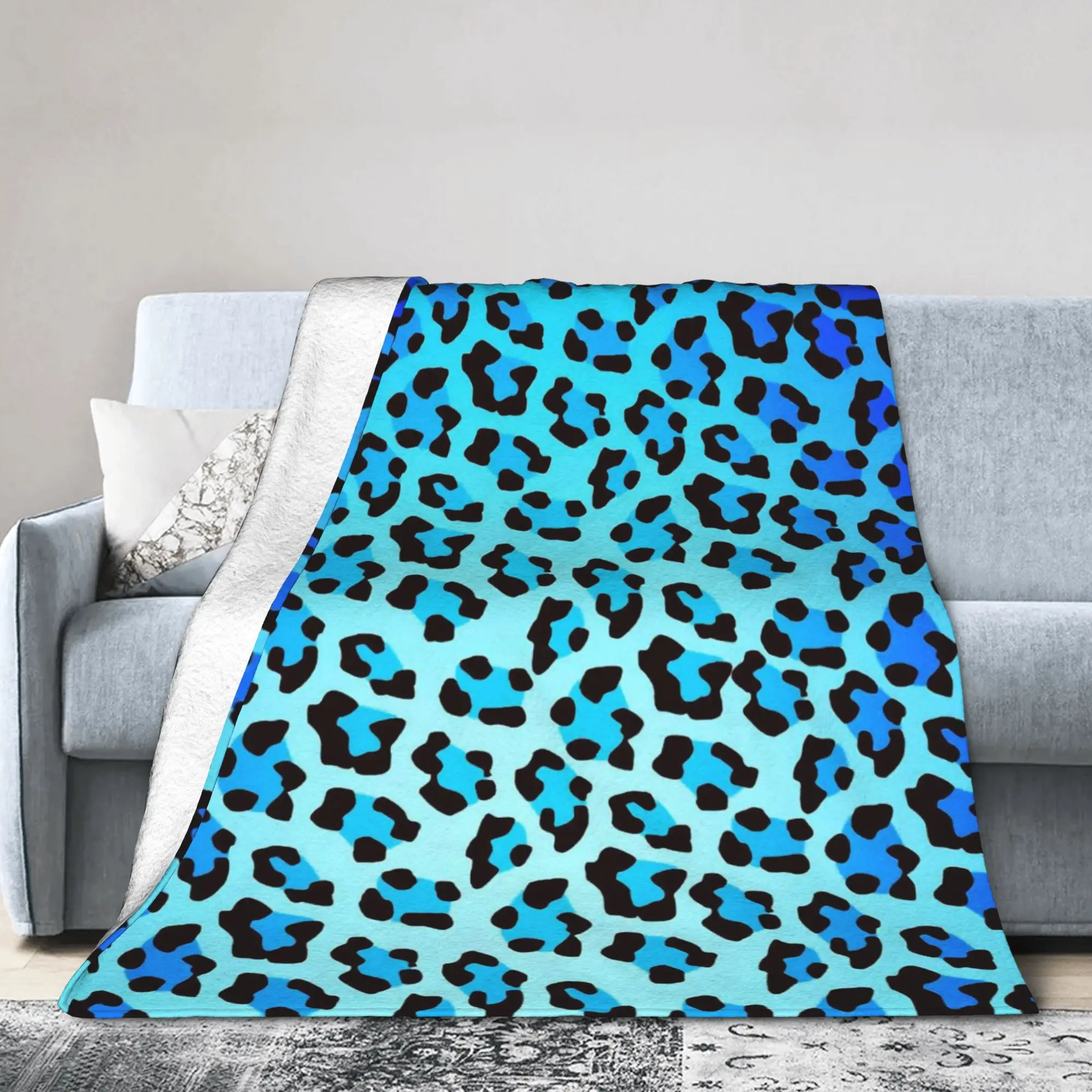 Blue Leopard Texture Blanket  Soft Funny Plush Throw Blanket For Students Couch Chair Sofa Bed Flannel Bedspread Bed Cover
