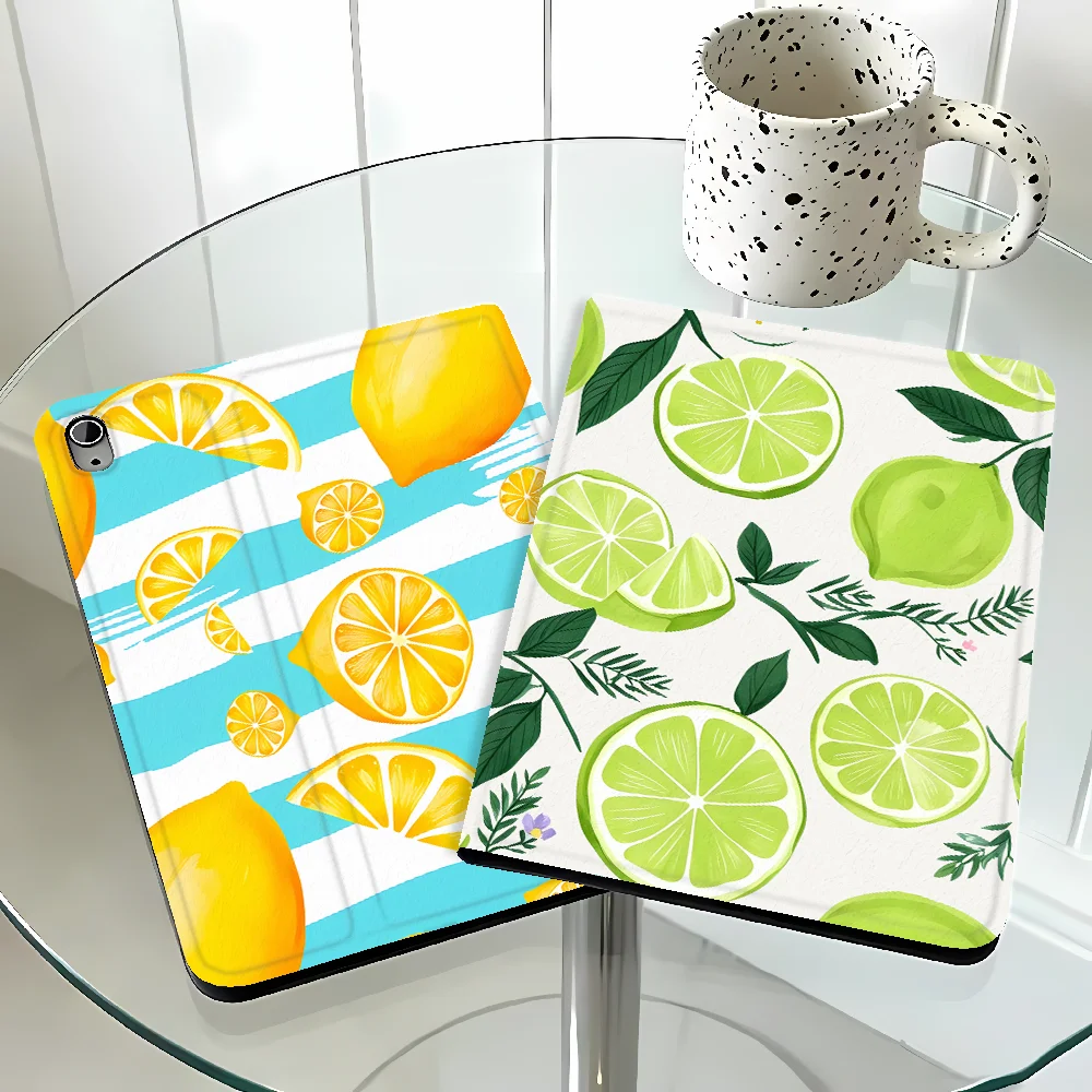 Case for Samsung Galaxy Tab S11 S10 Plus S7 S8+ A9Plus S9 FE S9+ S10 Lite A7 Lite A8 A11 S10FE with Pencil Slot Lemon Geometric