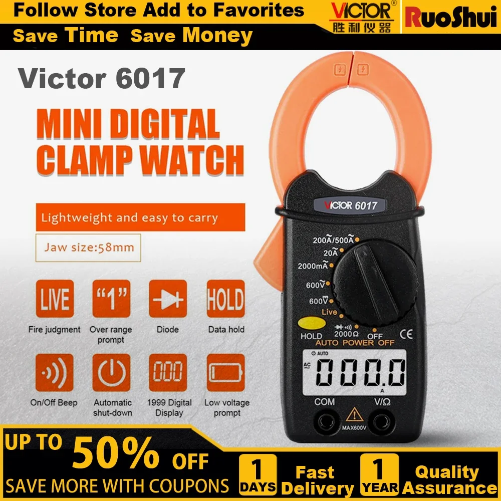 VICTOR 6017 Digital Clamp Meter AC/DC Voltage Current Tester Multifunction Electrician Tool