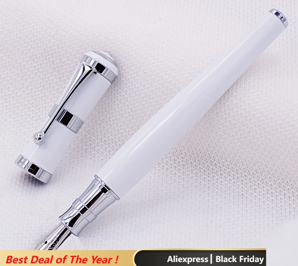 Fuliwen 2051 Metal Fountain Pen, Fresh Fashion Style Fine Nib 0.5mm Beautiful White for Office Home School, Men and Women