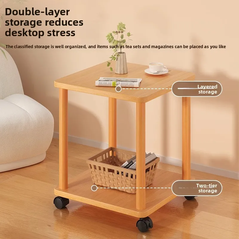 Vintage Wooden Side Table Mobile Retro Nightstand Living Room Bedroom Storage Cart