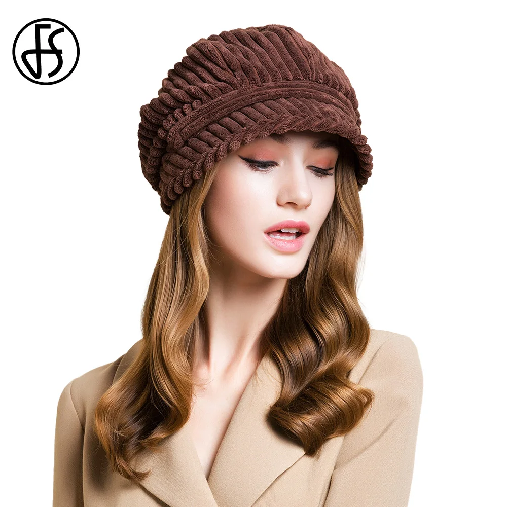 FS Brown Beret Hats For Women Beige Octagonal Hat Fascinator Fashion Versatile Corduroy Fedora Vintage Black Newsboy Cap Winter