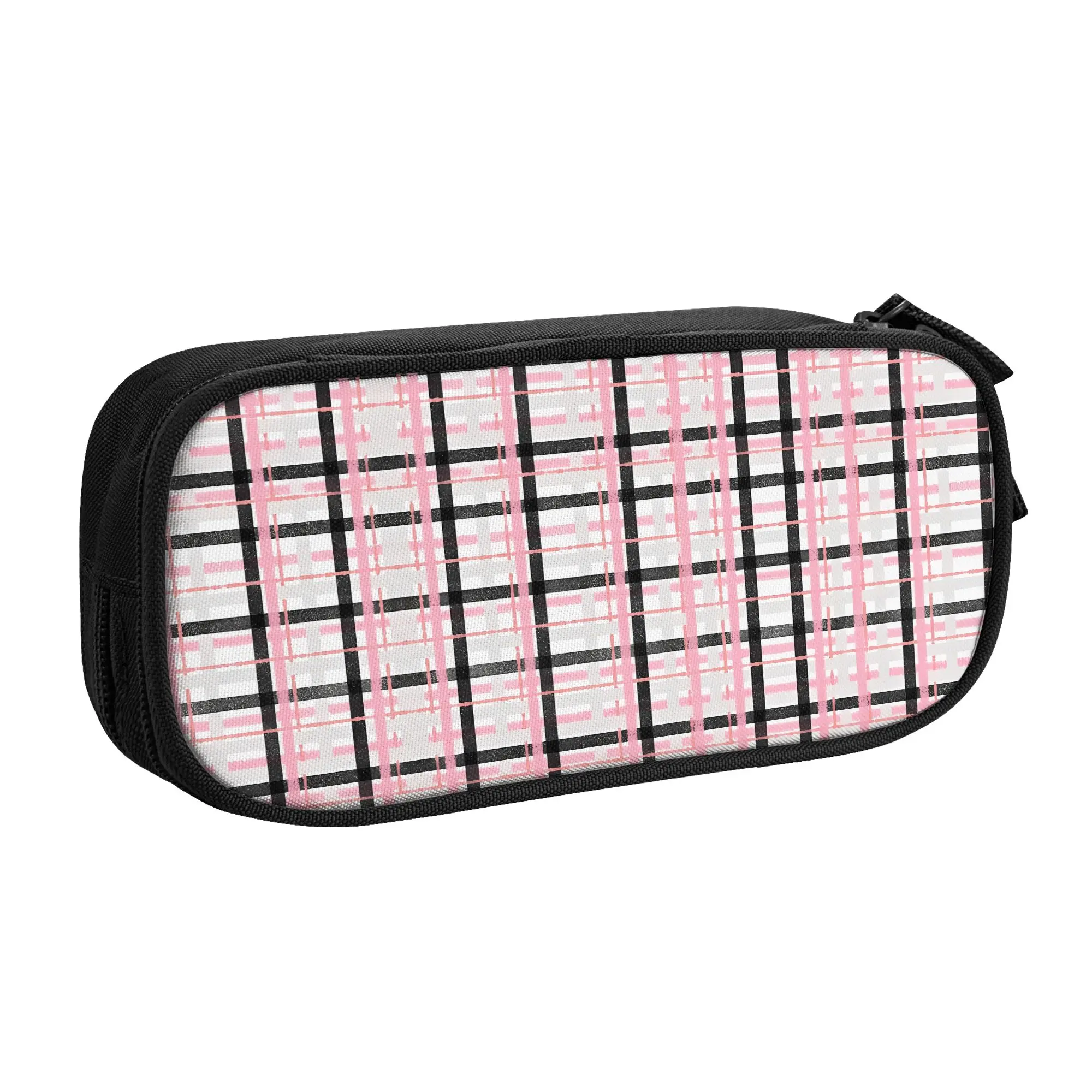 estojo-de-lapis-xadrez-texturizado-rosa-preto-e-cinza-elegante-para-adolescentes-bolsa-para-canetas-volta-as-aulas-bolsa-de-papelaria-escolar-1-peca