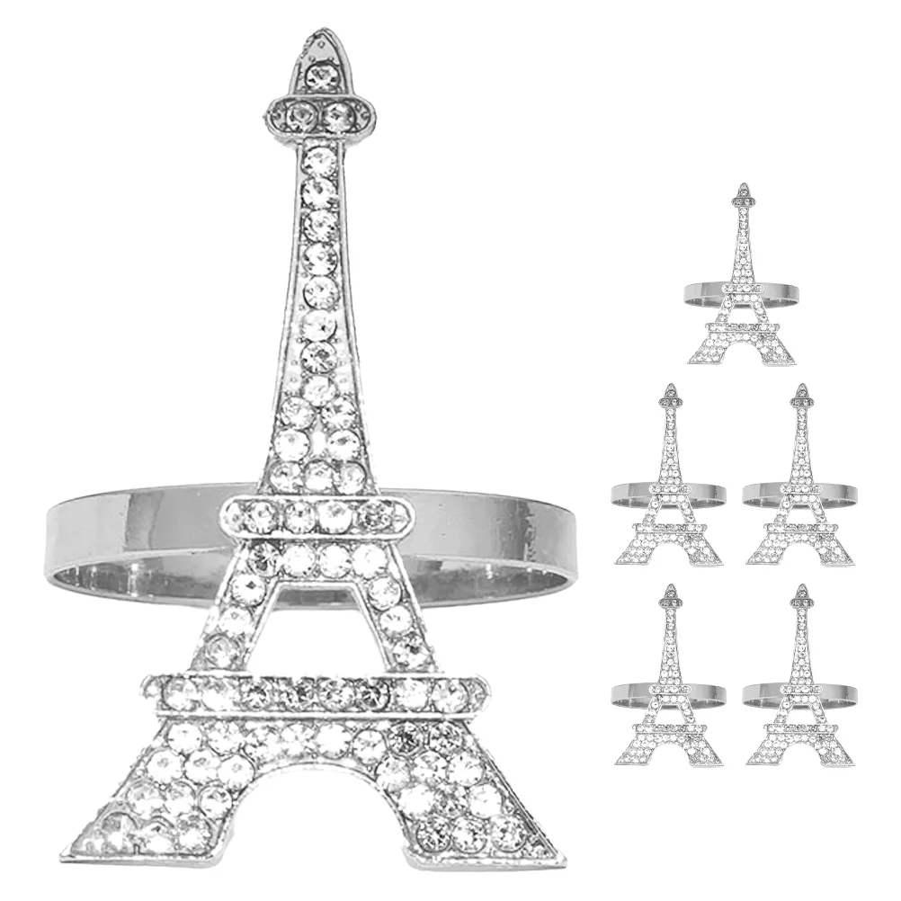 

6 Pcs Rhinestones Napkin Ring Banquet Decoration Turquoise Alloy Black Eiffel Tower Rings Buckle for Hotel