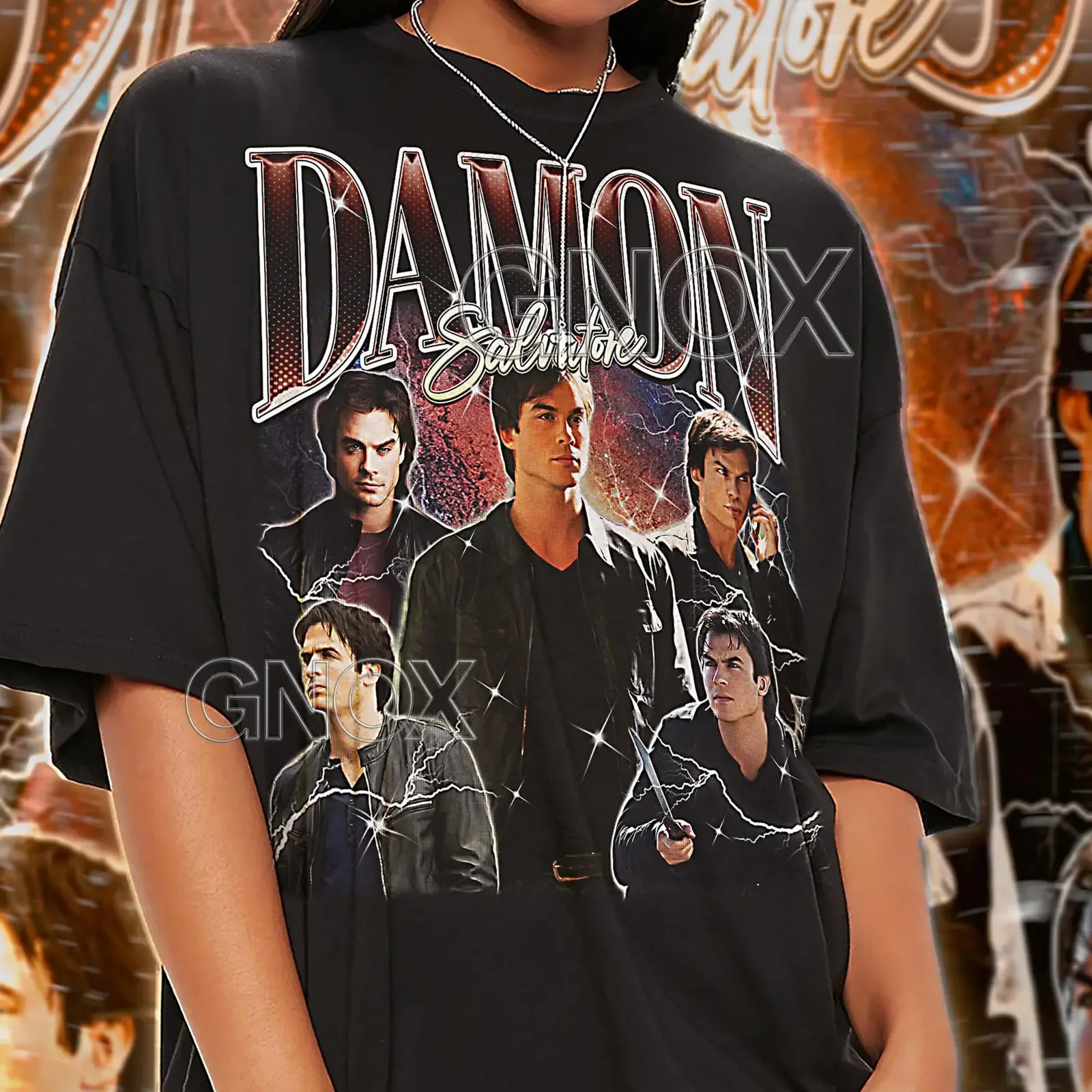 Damon Salvatore Retro 90s Bootleg T Shirt Vampire Diaries Vintage Casual Merch for Fans vintage Washed Soft streetwear