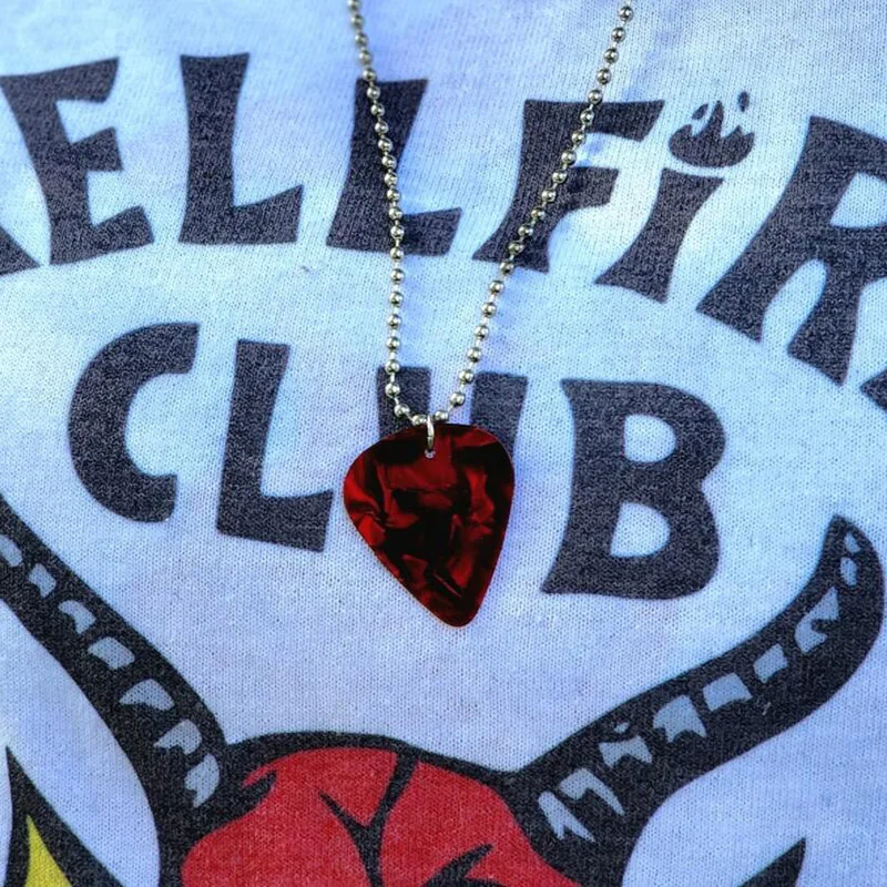 Hellfire Club Eddie Munson Guitar Pick Pendant Necklace Stranger Things Punk Women Men Red Necklaces Jewelry Acessories Gifts