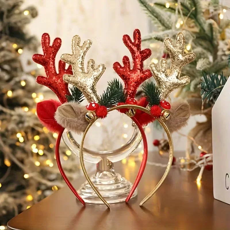 1 /2 Pieces of Christmas Antlers with Cute Deer Ears Hairband Party Holiday Hair Accessories Christmas Gifts.