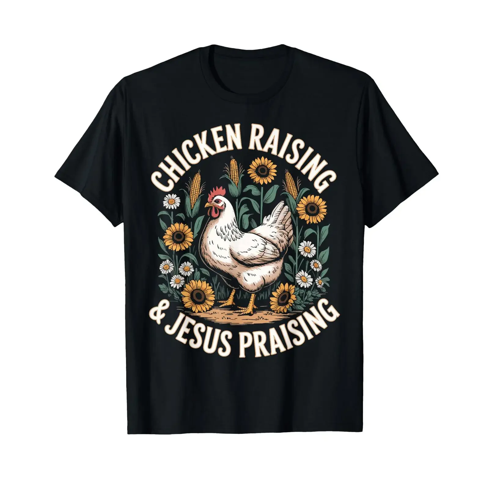 Chicken Raising And Jesus Praising T Shirt vintage Washed Casual Comfortable Slightly graphic streetwear Stretched Stylish