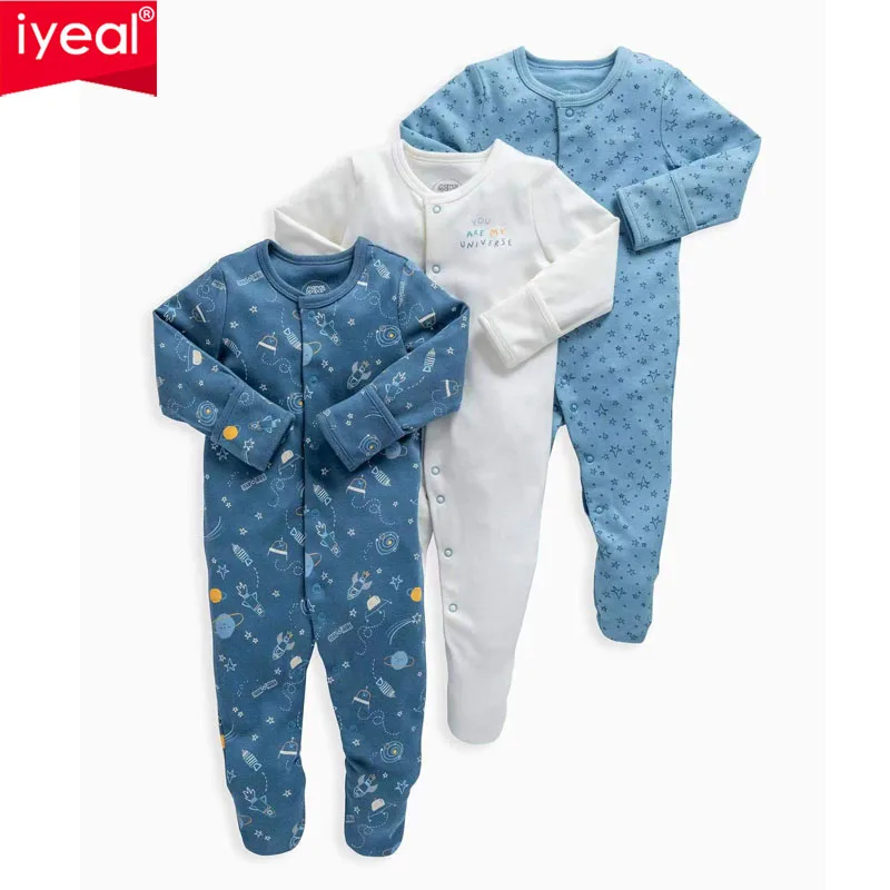 

IYEAL пижамы с длинными рукавами для маленьких мальчиков и девочек, 3 шт./лот, весенне-осенняя одежда для новорожденных, комбинезоны из 100% хлопка для младенцев