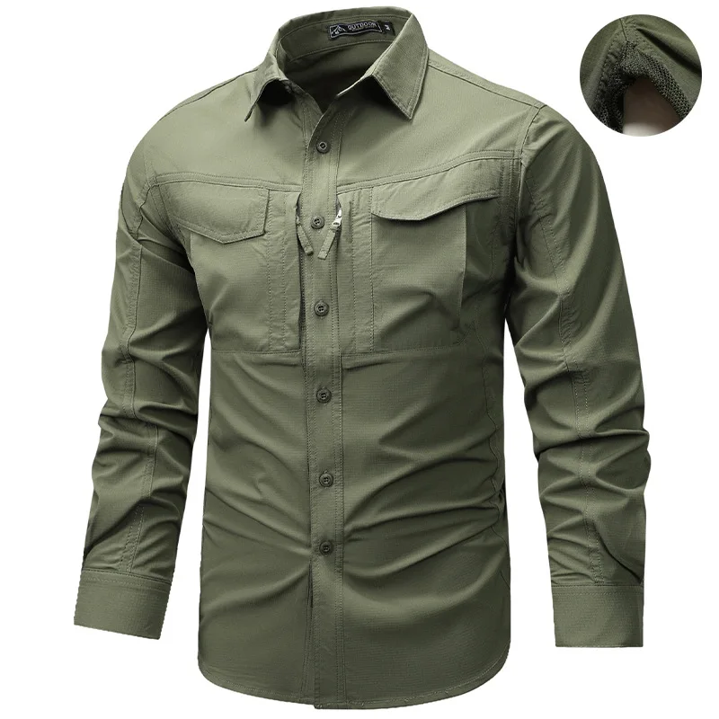 

Spring Autumn New Men's Workwear Long Sve Casual Thin Outdoor irt Sport Coat Loose Fit ket Design Cool Sle Pure Color