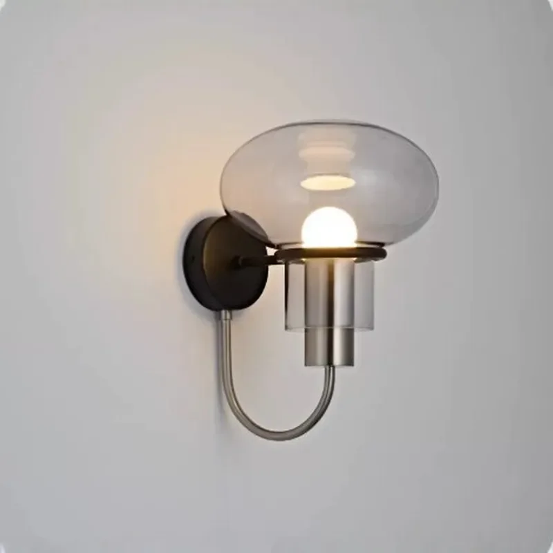 Nordic Medieval Glass Wall Lamp Luxury Wrought Iron Sconce for Bedroom Bedside Living Room Background Corridor Aisle Designer