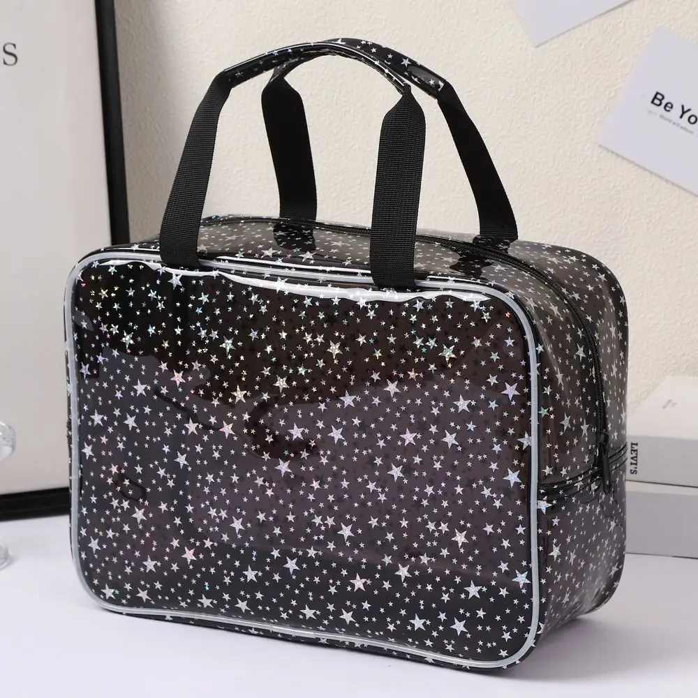 PVC Waterproof Transparent Makeup Bag Stars pattern Glitter Portable Cosmetic Pouch Smooth zipper with Handle Clear Travel Sack