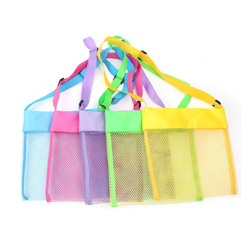 Sac de plage en maille ultra légère pour enfants, sac de plage réglable, sangle initiée, sac de collecte de coquillages de mer portable, sac de jouets de plage