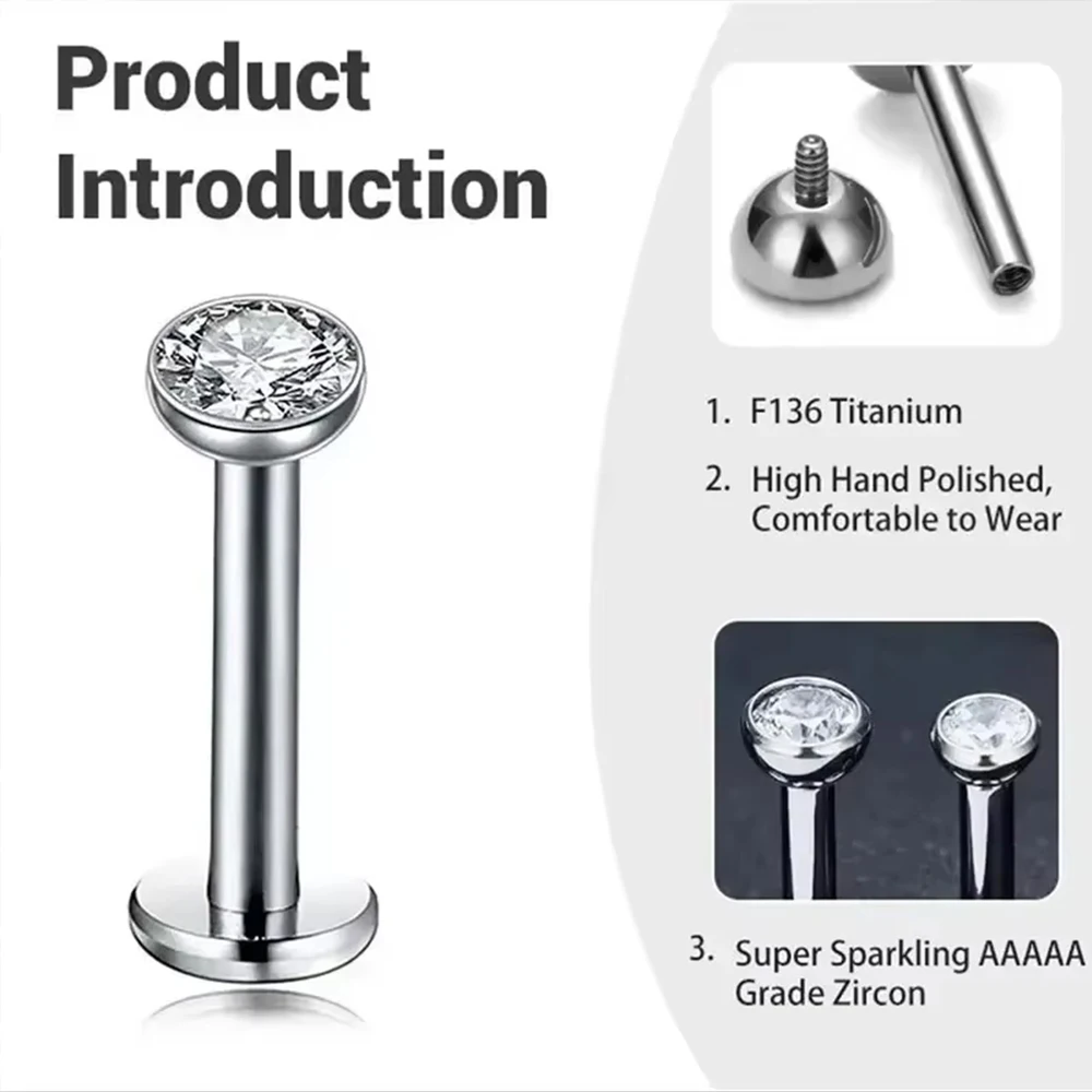 10/50 Stück G23 Titan Piercing 2/2,5/3/4mm CZ Labret Lippenstecker 16G Innengewinde Ohrstecker Ohrtragus Knorpel Helix Schmuck – Detail 4