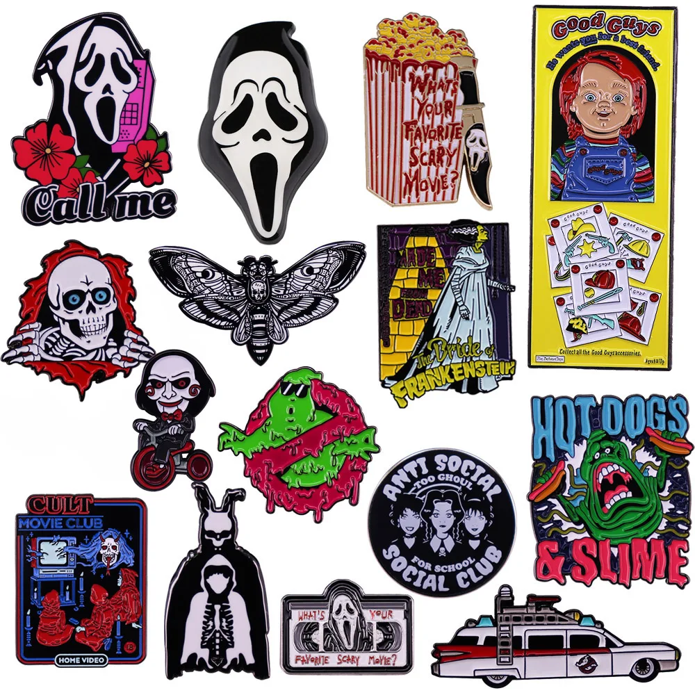 90s Halloween Horror Movie Collection Enamel Pin Brooches Badge Bag Clothes Lapel Pins Women Men Jewelry Gift Accessories