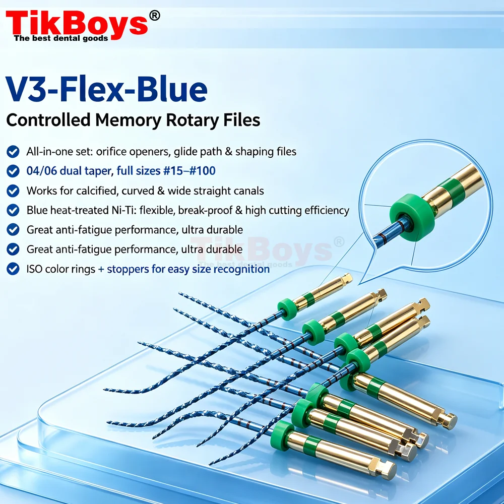Dental Heat Activated Blue NiTi Rotary Files E-Flex 04 06 Variable Taper Endodontic Root Canal Large Endo File 15-40 45-80# Tips