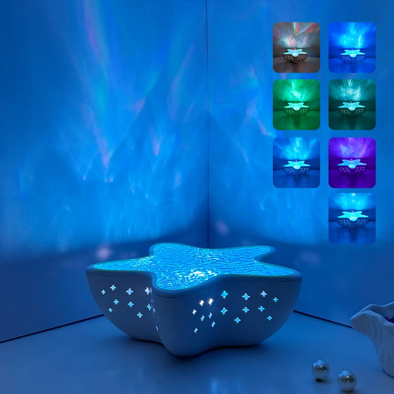 

Starfish Projector Night Light Ocean Wave Water Ripple Projector Lamp 7 Colors Atmosphere Light Bedroom Decoration Kids Gift