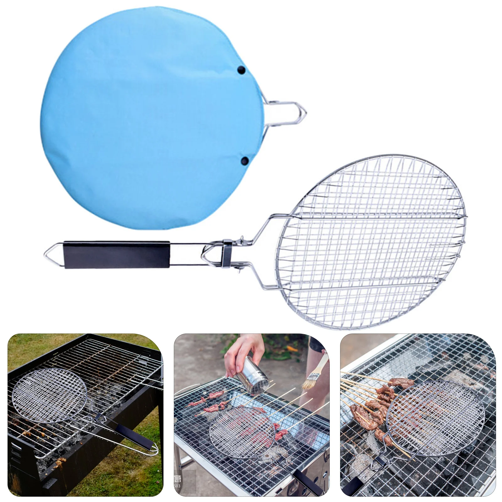 

1 set 1 Set Stainless Steel Barbecue Net Portable Outdoor Bbq Mesh Clip For Grilled Fish Chicken Vegetables With Storage Bag