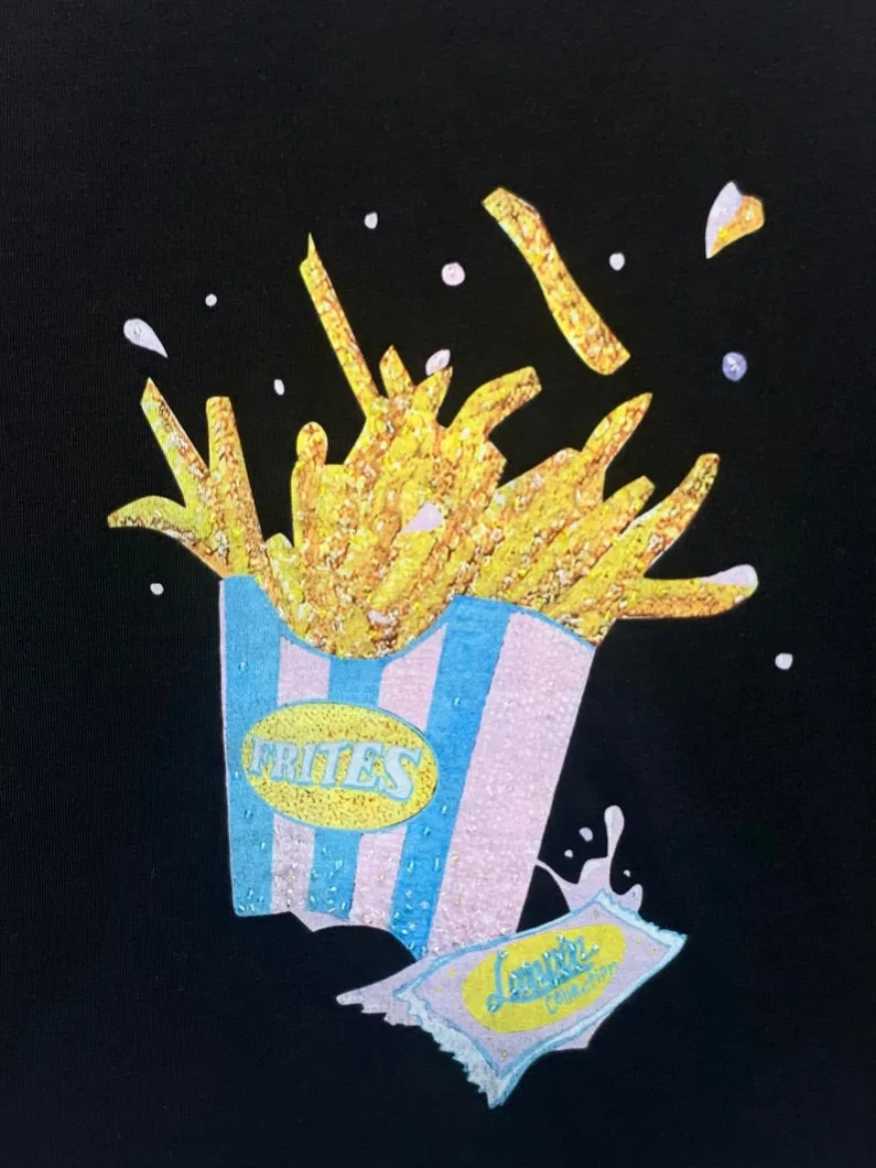 

LA*IN Personalized French Fries Print ort Sve T-irt Creative Commute Sle Loose Fit Cotton Moisture ng Summer Top