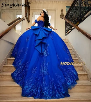 Kraliyet Mavi Quinceanera Elbise Balo 2024 Boncuk İnciler 16. Mezuniyet Partisi Törenlerinde vestidos de 15 Años Quinceañera Özelleştirilmiş