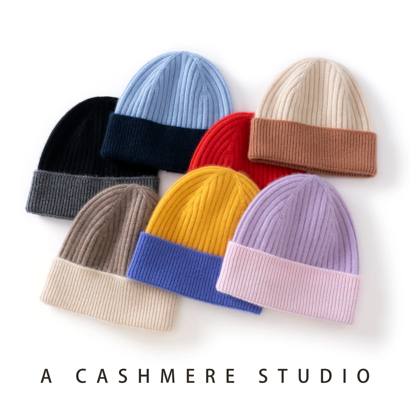High Quality 100% Cashmere Hat, Winter Thick And Warm Children's Hat Two-layer Contrasting Color Knitted Soft Hat Boys And Girls
