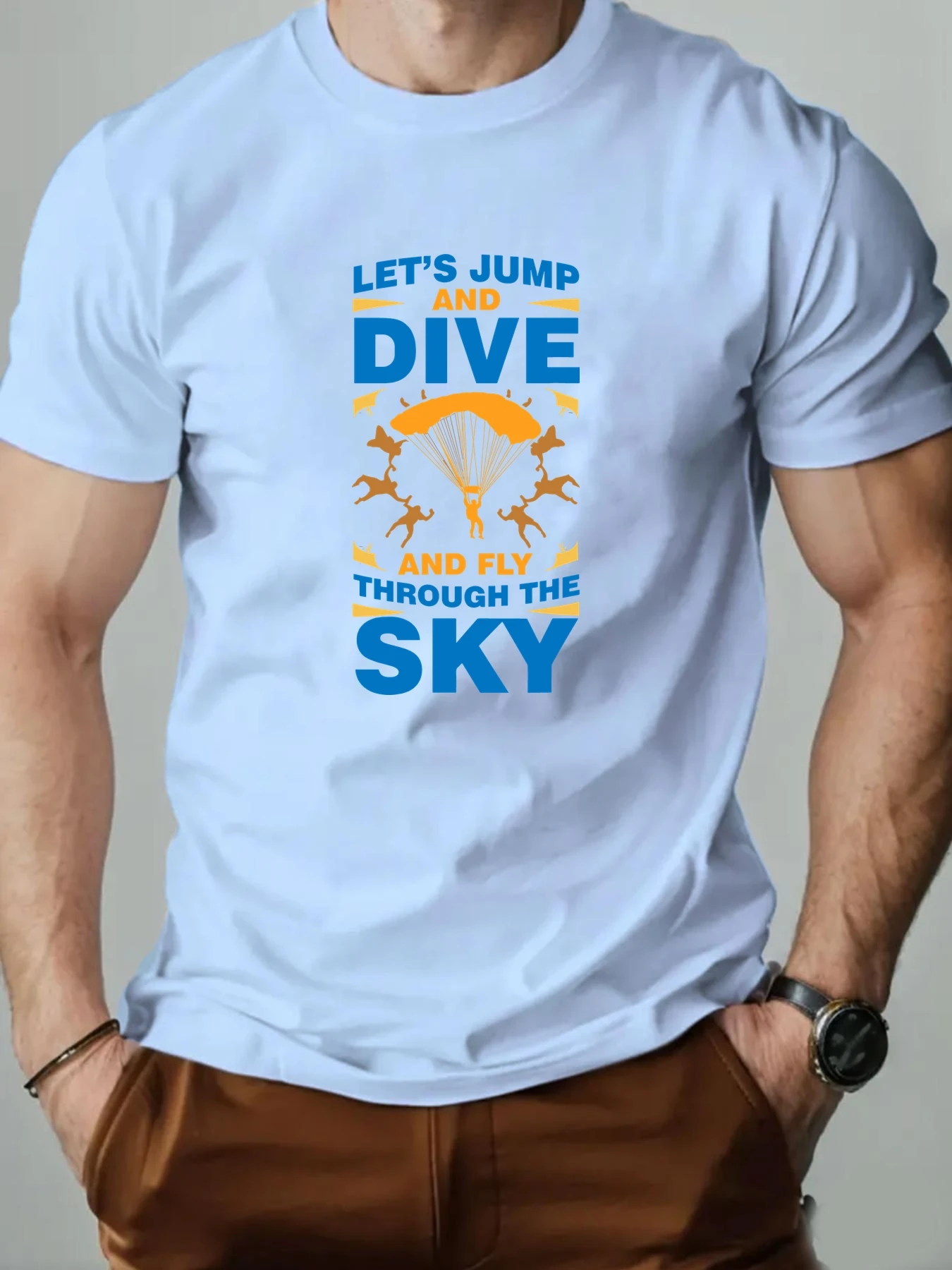 Men's Short Sleeve T-Shirt Parachute Skydiving Graphic Print LET'S JUMP DIVE FLY Slogan Casual Adventure Outdoor Streetwear Top