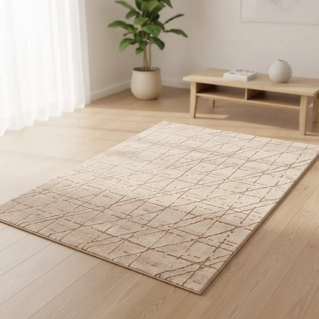

！@Sand Color Modern Wool Carpet Etched Flatweave Lines Plush Sheared Pile Luxury Rug Living Room Rug