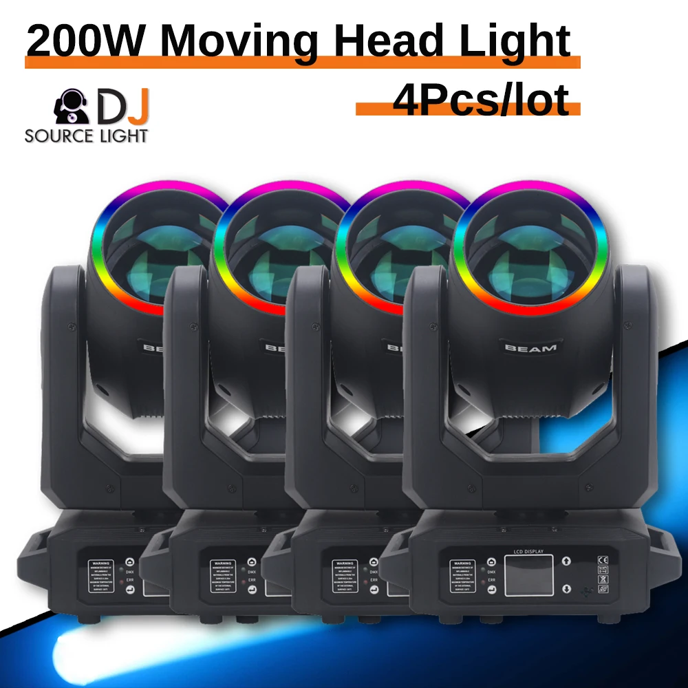 4Pcs/lot LED Stage Lights Beam 200W Moving Head Light RGB 3in1 LED Aperture Projector For Disco DJ Dance Floor Wedding Christmas