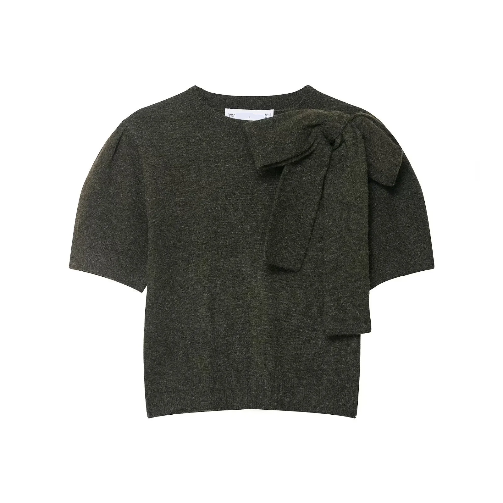 

Women Bow Knitted Sweater Short Sleeve Female Crop Tops