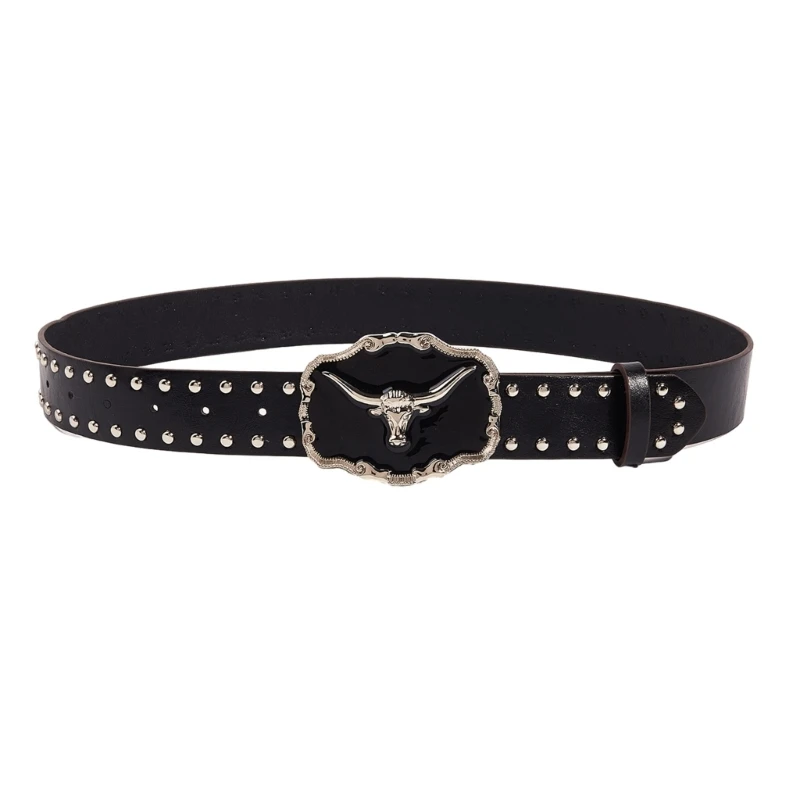 Black Waist Chain Cowgirl Embossing Belt for Women Prom Banquet Club Party