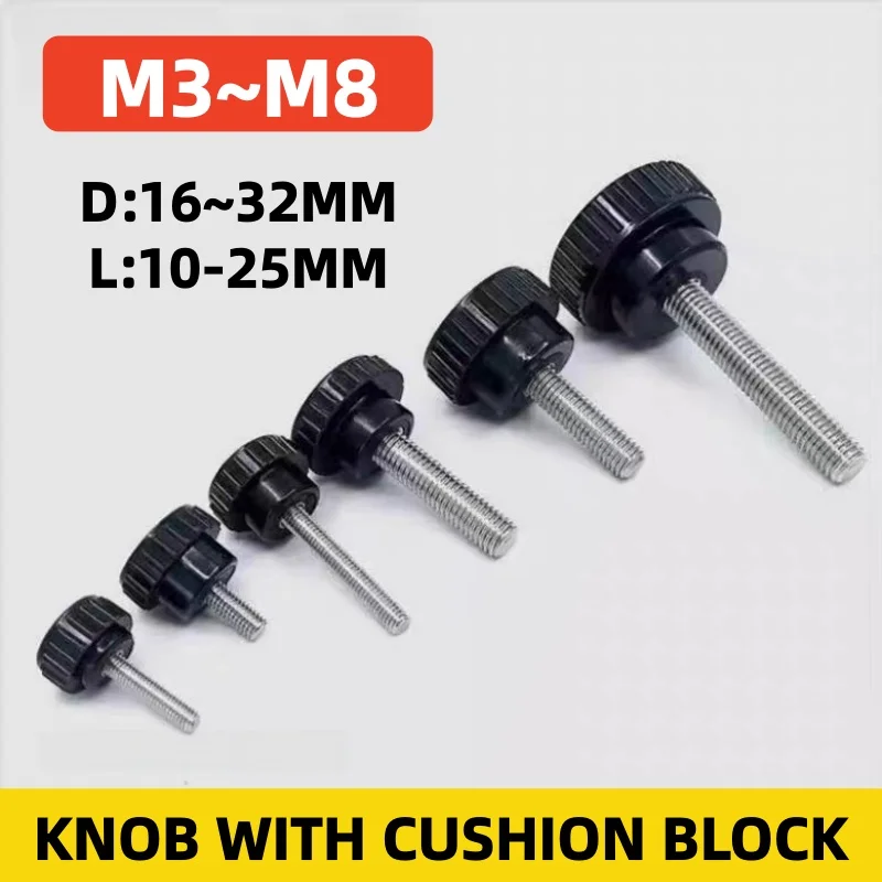 Round Head Thumb Screw M3 M4 M5 M6 M8 ABS Rubber Handle 304 Stainless Steel Thread Hand‑Tighten Bolt With POM Buffer Pad