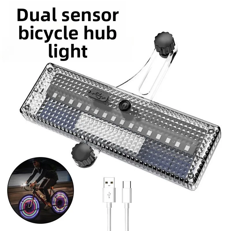 Solar-Powered Bike Valve Light with Induction - USB - Charging Bike Riding Light, Mountain Bike Pinwheel Hub Light