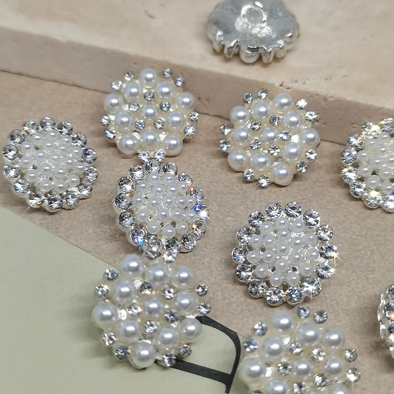 15MM Luxury Pearl Rhinestone Metal Buttons Of Clothing Wholesale High Quality Fashion Decor Button Sewing Accessories Needlework