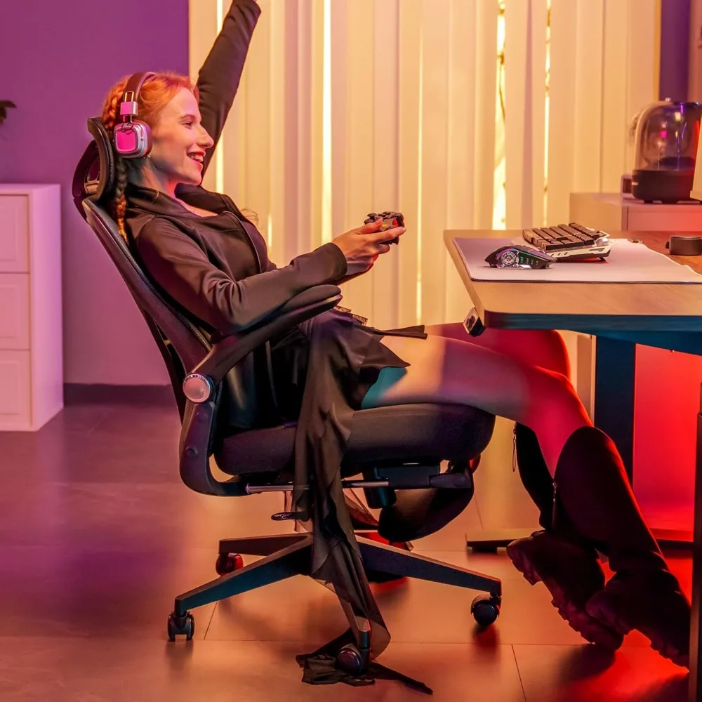 ergonomic foldable office chair with lumbar support, flip-up armrests, and 3d headrest for compact spaces