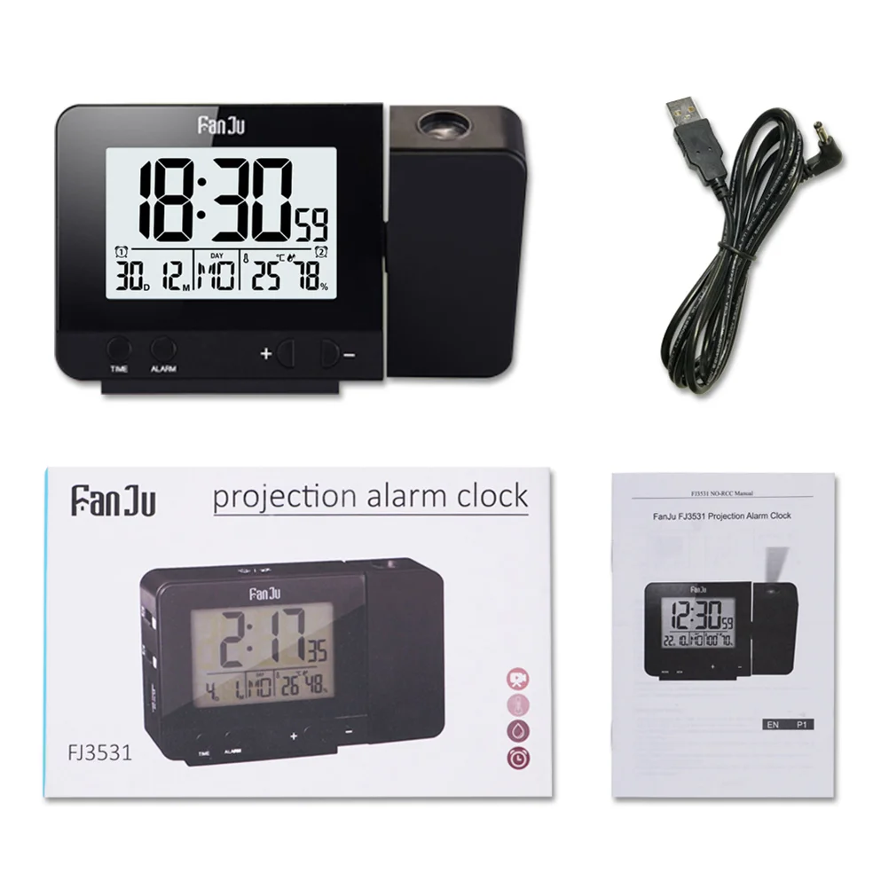 

LED Shadow Clock Travel Alarm Radio Clocks Digital Wall USB Multi-function Desk