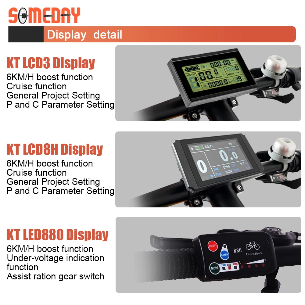 Electric Bike Controller 36V 48V 17A 6 Mosfets With KT LCD Display And Thumb Throttle Combination For Ebike Brushless Motor Kit