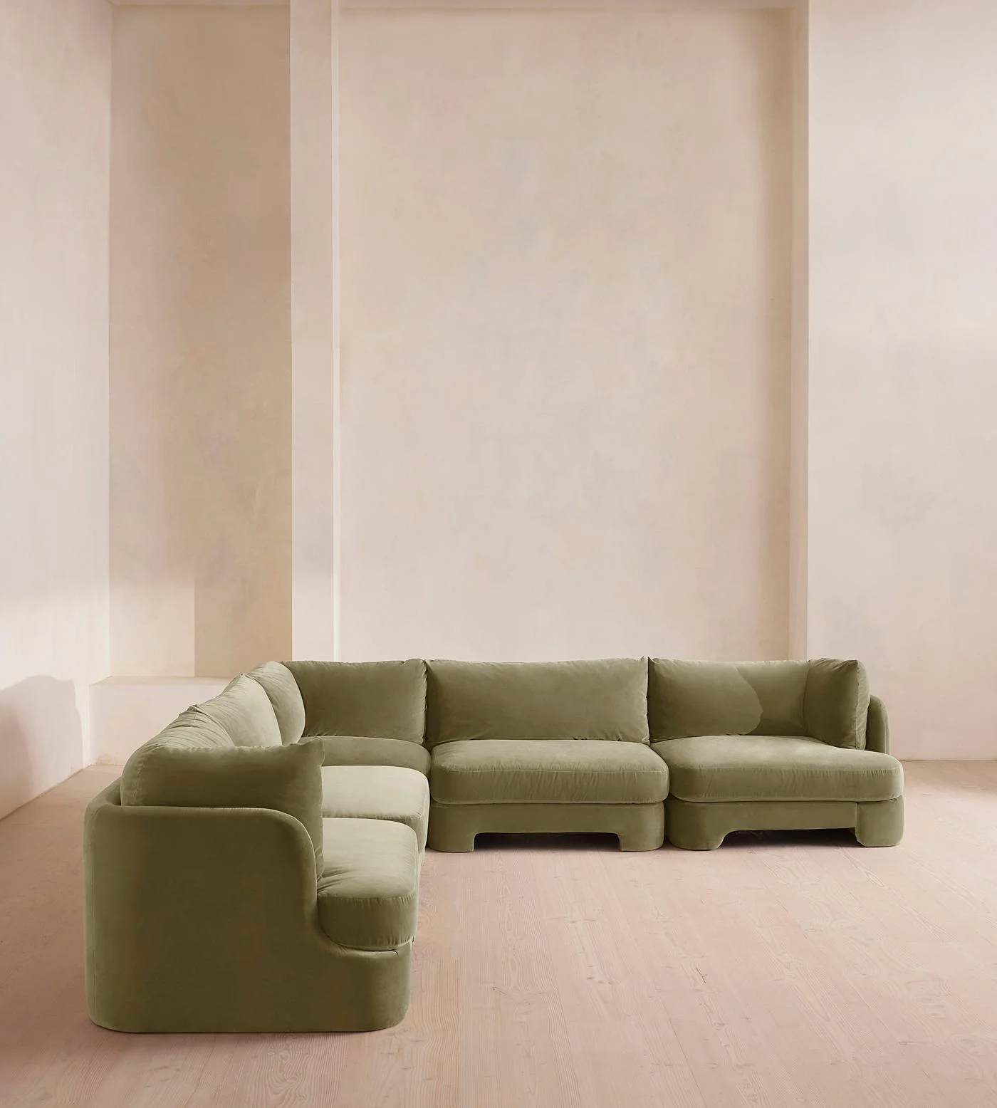 Light Green Velvet Curved Modular Plush Modern Elegant Living Room Sectional Sofa