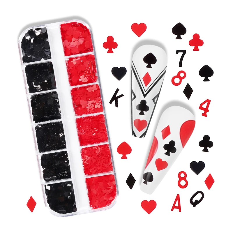 Poker Cards Alphabet Nail Art Sequins Ultrathin Plum Flower Diamond Shape 3D Paillettes Design Nails Accessories Decoracion Uñas