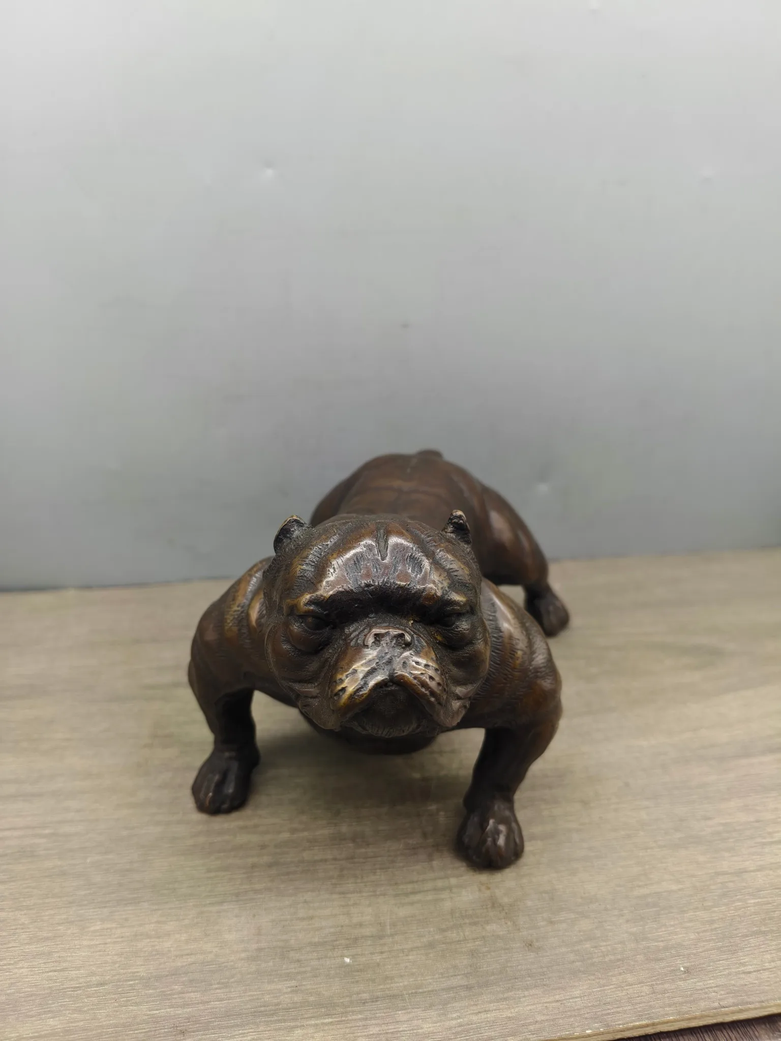 Vintage Bronze Carving Sand Skin Dog Pure Copper Home Decoration Ornament